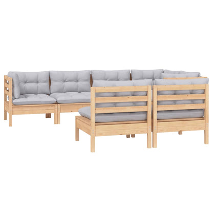 Set Divani da Giardino 7 pz con Cuscini Grigi Massello di Pino