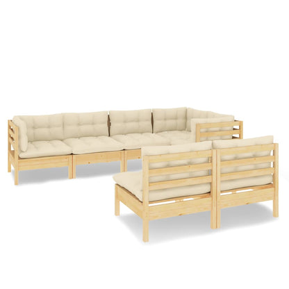 Set Divani da Giardino 7 pz con Cuscini Crema in Massello di Pino