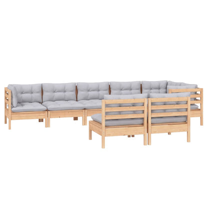 Set Divani da Giardino 8 pz con Cuscini Grigi Massello di Pino