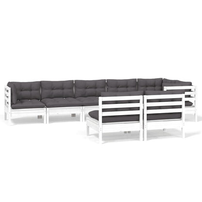 Set Divani da Giardino 8 pz con Cuscini Bianchi Legno di Pino