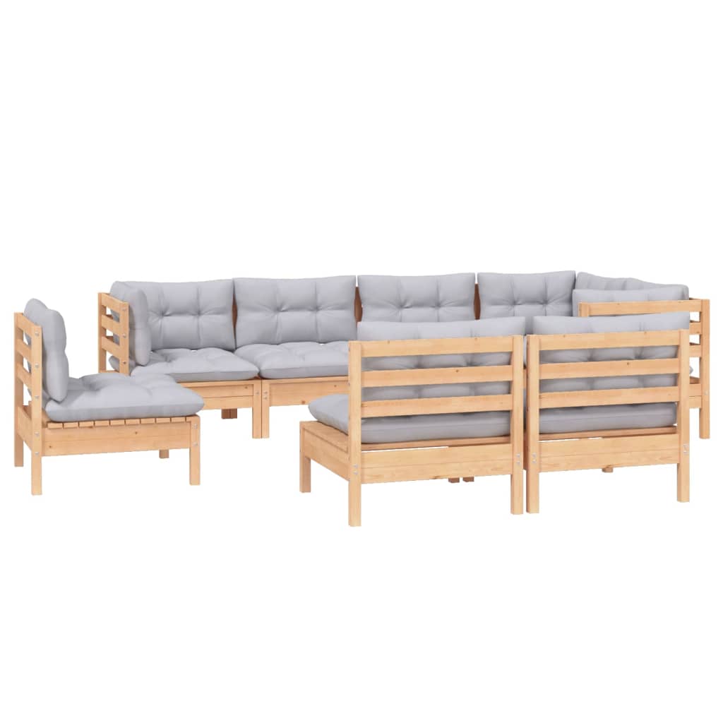Set Divani da Giardino 8 pz con Cuscini Grigi Massello di Pino