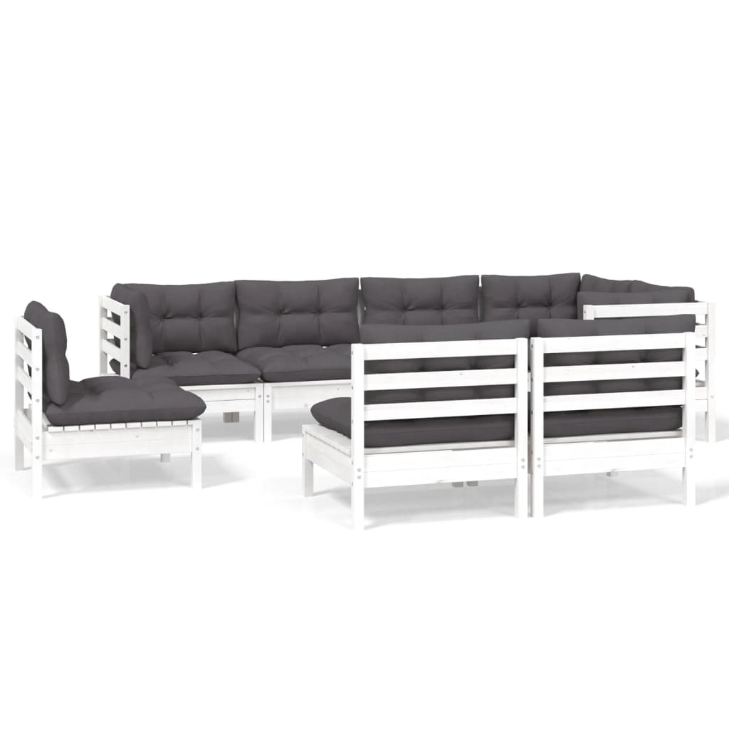 Set Divani da Giardino 8 pz con Cuscini Bianchi Legno di Pino