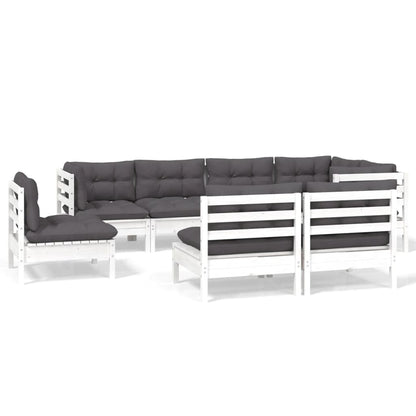 Set Divani da Giardino 8 pz con Cuscini Bianchi Legno di Pino
