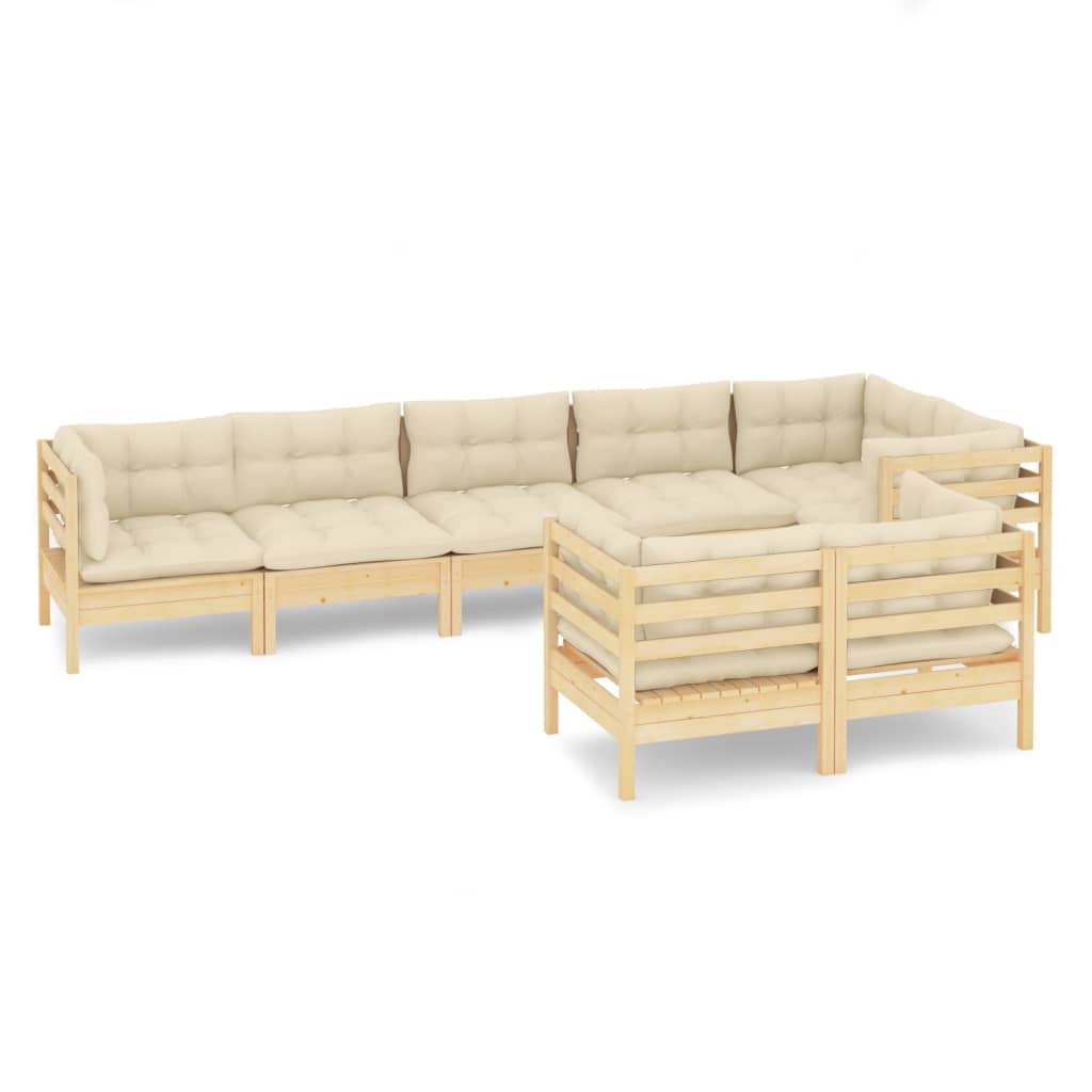 Set Divani da Giardino 8 pz con Cuscini Crema in Massello di Pino