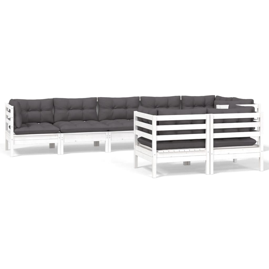 Set Divani da Giardino 8 pz con Cuscini Bianchi Legno di Pino