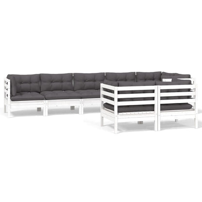 Set Divani da Giardino 8 pz con Cuscini Bianchi Legno di Pino