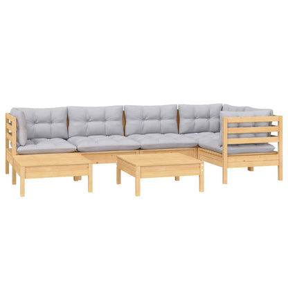 Set Divani da Giardino 7 pz con Cuscini Grigi Massello di Pino