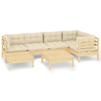 Set Divani da Giardino 7 pz con Cuscini Crema in Massello di Pino