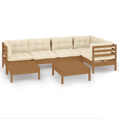 Set Salotto Giardino 7pz con Cuscini Marrone Ambra Legno Pino