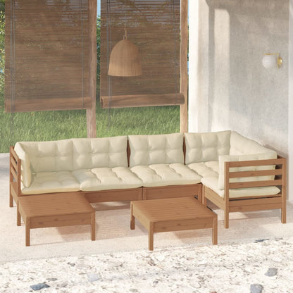 Set Salotto Giardino 7pz con Cuscini Marrone Ambra Legno Pino