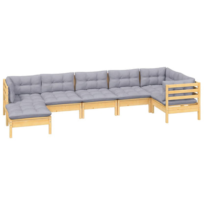 Set Divani da Giardino 7 pz con Cuscini Grigi Massello di Pino