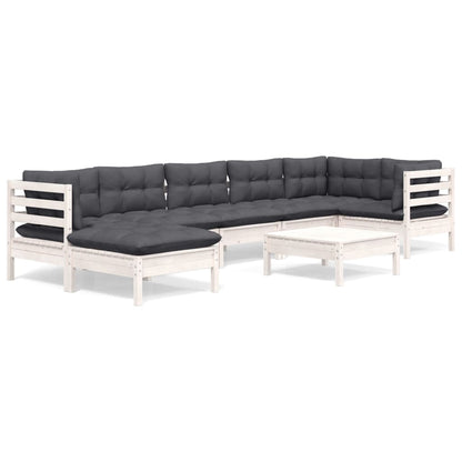Set Divani da Giardino 8 pz con Cuscini Bianchi Legno di Pino