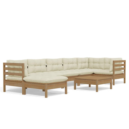 Set Salotto Giardino 8pz con Cuscini Marrone Ambra Legno Pino
