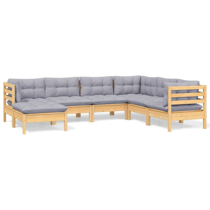Set Divani da Giardino 7 pz con Cuscini Grigi Massello di Pino