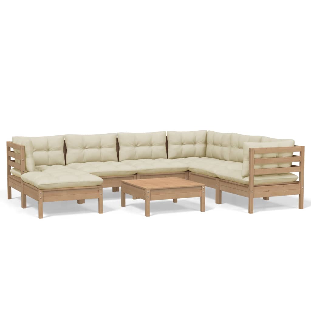 Set Salotto Giardino 8pz con Cuscini Marrone Ambra Legno Pino