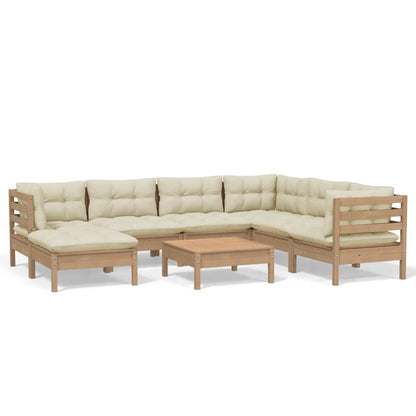 Set Salotto Giardino 8pz con Cuscini Marrone Ambra Legno Pino