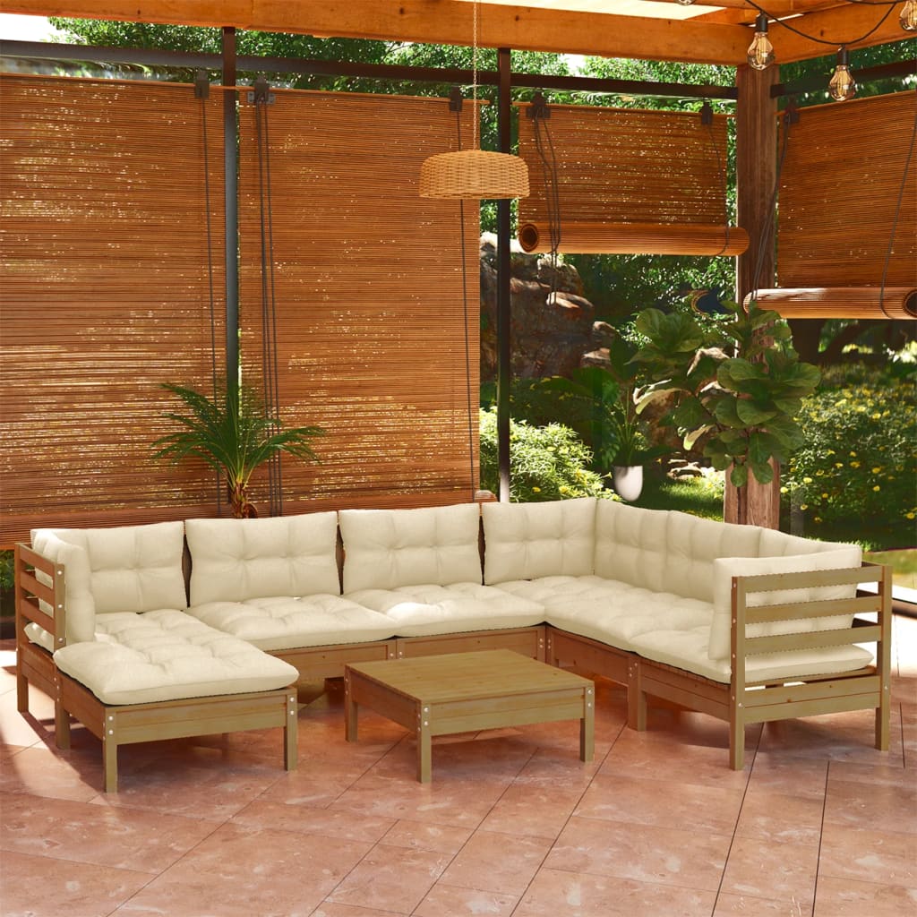 Set Salotto Giardino 8pz con Cuscini Marrone Ambra Legno Pino