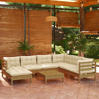 Set Salotto Giardino 8pz con Cuscini Marrone Ambra Legno Pino