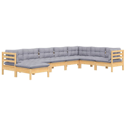 Set Divani da Giardino 8 pz con Cuscini Grigi Massello di Pino