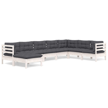 Set Divani da Giardino 8 pz con Cuscini Bianchi Legno di Pino