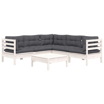 Set Divani da Giardino 6 pz con Cuscini Bianchi Legno di Pino