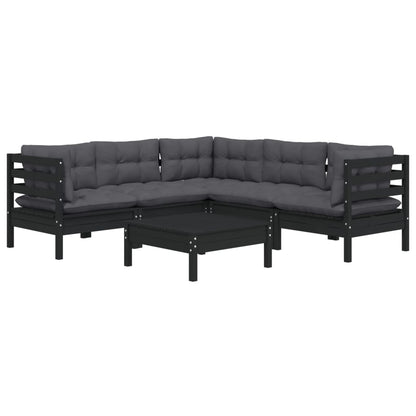 Set Divani da Giardino 6 pz con Cuscini Neri in Legno di Pino