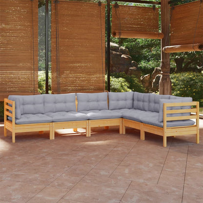 Set Divani da Giardino 6 pz con Cuscini Grigi Massello di Pino