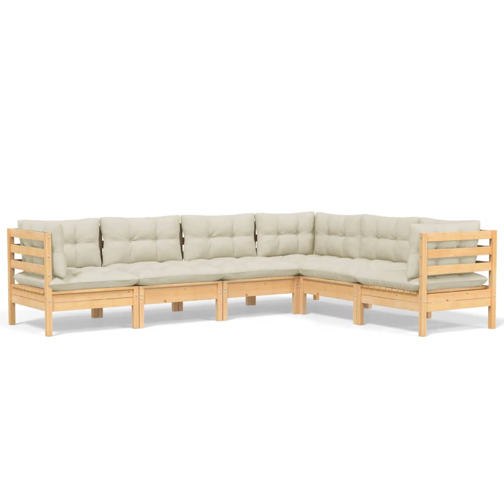 Set Divani da Giardino 6 pz con Cuscini Crema Massello di Pino