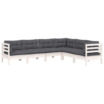 Set Divani da Giardino 6 pz con Cuscini Bianchi Legno di Pino