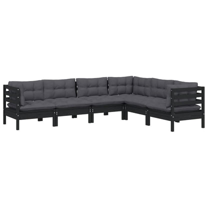 Set Divani da Giardino 6 pz con Cuscini Neri Massello di Pino