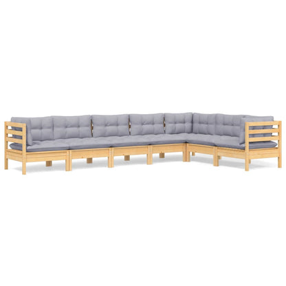 Set Divani da Giardino 7 pz con Cuscini Grigi Massello di Pino