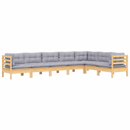 Set Divani da Giardino 7 pz con Cuscini Grigi Massello di Pino