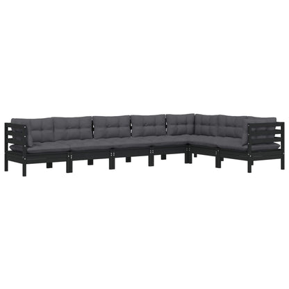 Set Divani da Giardino 7 pz con Cuscini Neri Massello di Pino