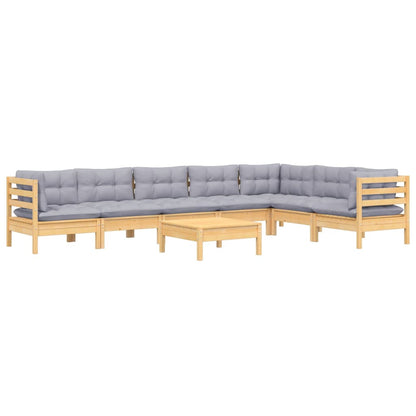 Set Divani da Giardino 8 pz con Cuscini Grigi Massello di Pino