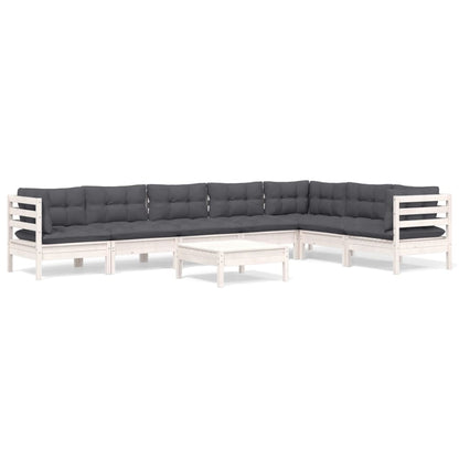Set Divani da Giardino 8 pz con Cuscini Bianchi Legno di Pino