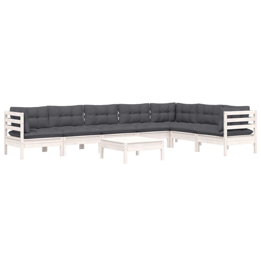 Set Divani da Giardino 8 pz con Cuscini Bianchi Legno di Pino