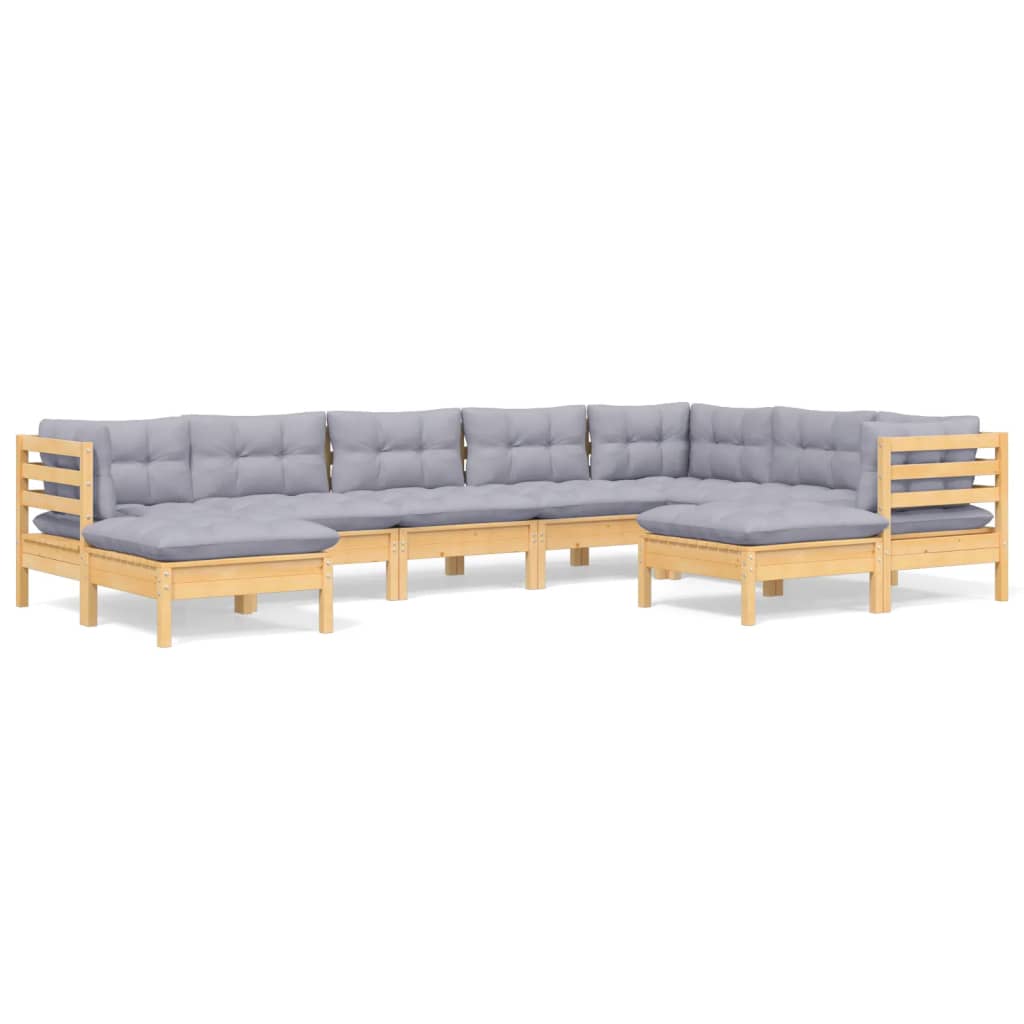 Set Divani da Giardino 9 pz con Cuscini Grigi Massello di Pino