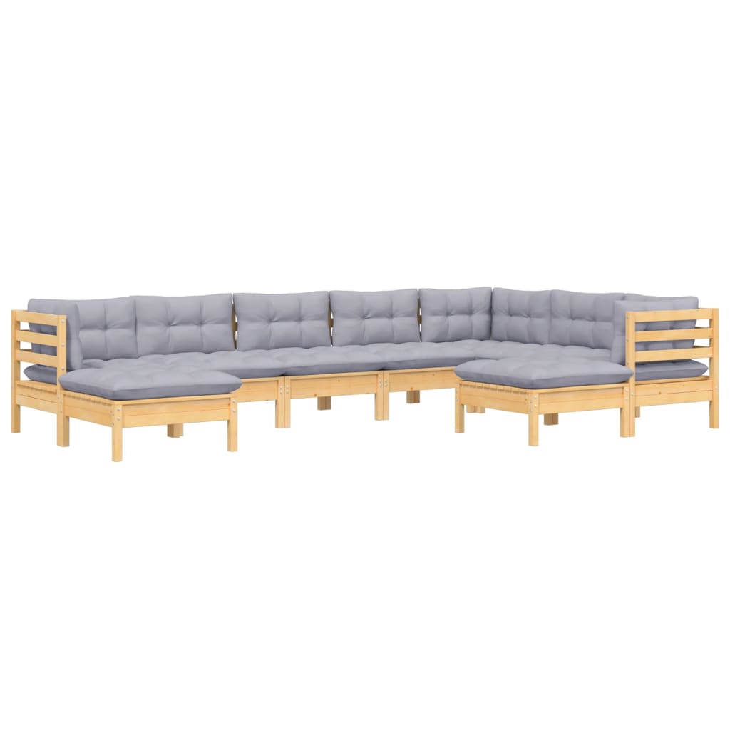 Set Divani da Giardino 9 pz con Cuscini Grigi Massello di Pino
