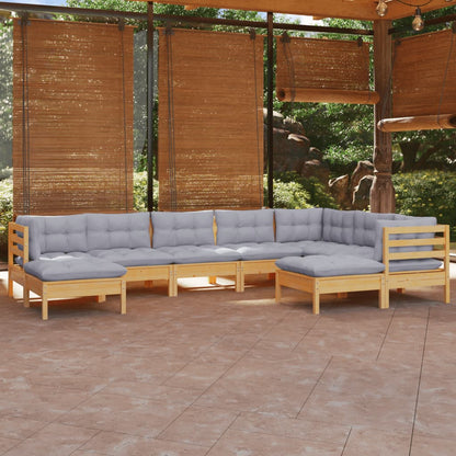 Set Divani da Giardino 9 pz con Cuscini Grigi Massello di Pino