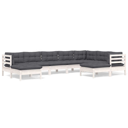 Set Divani da Giardino 9 pz con Cuscini Bianchi Legno di Pino