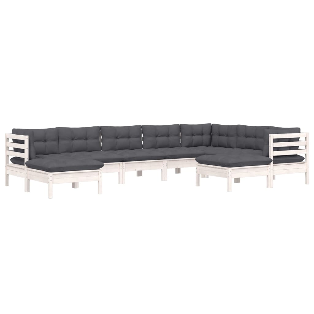 Set Divani da Giardino 9 pz con Cuscini Bianchi Legno di Pino