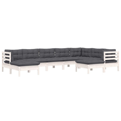 Set Divani da Giardino 9 pz con Cuscini Bianchi Legno di Pino