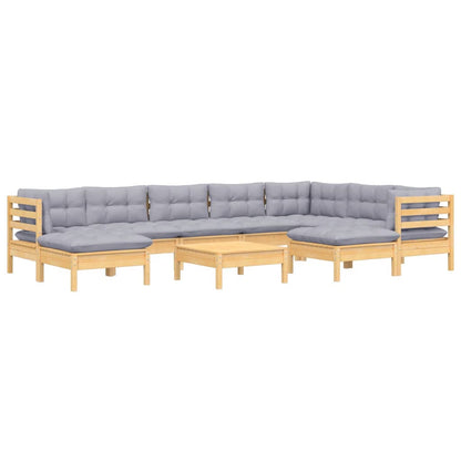 Set Divani da Giardino 10 pz con Cuscini Grigi Massello di Pino