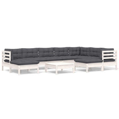 Set Divani da Giardino 10 pz con Cuscini Bianchi Legno di Pino