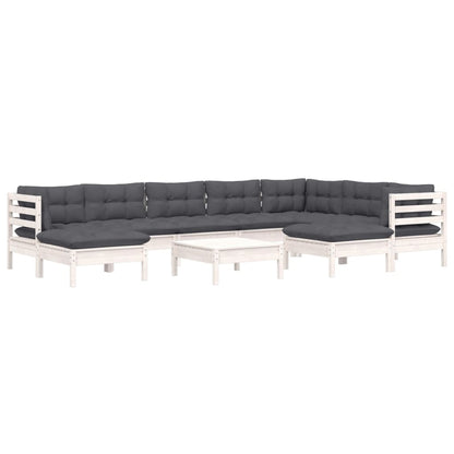 Set Divani da Giardino 10 pz con Cuscini Bianchi Legno di Pino