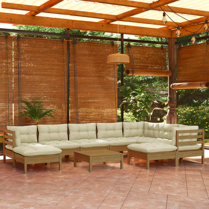 Set Salotto Giardino 10pz con Cuscini Marrone Ambra Legno Pino