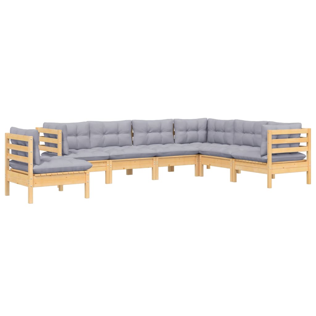 Set Divani da Giardino 7 pz con Cuscini Grigi Massello di Pino