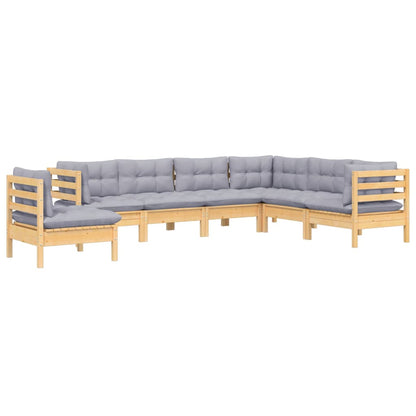Set Divani da Giardino 7 pz con Cuscini Grigi Massello di Pino