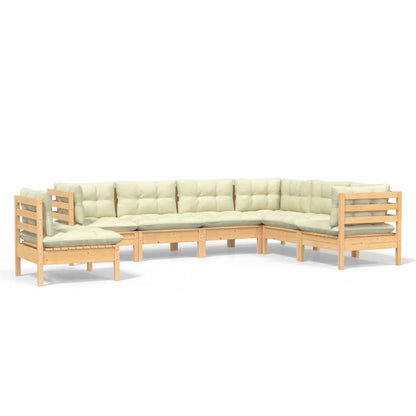 Set Divani da Giardino 7 pz con Cuscini Crema in Massello di Pino