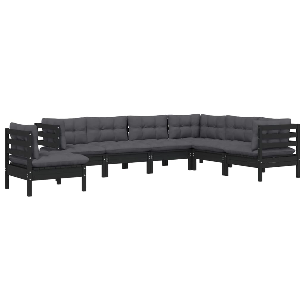 Set Divani da Giardino 7 pz con Cuscini Neri Massello di Pino